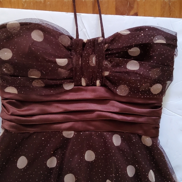 City Triangles Brown Strapless Polka Dot Dress With Ribbob Tie In The Back - Picture 2 of 6